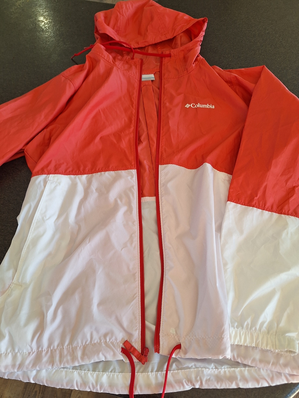Columbia Women's Red & White Colorblock Hooded Rain Jacket